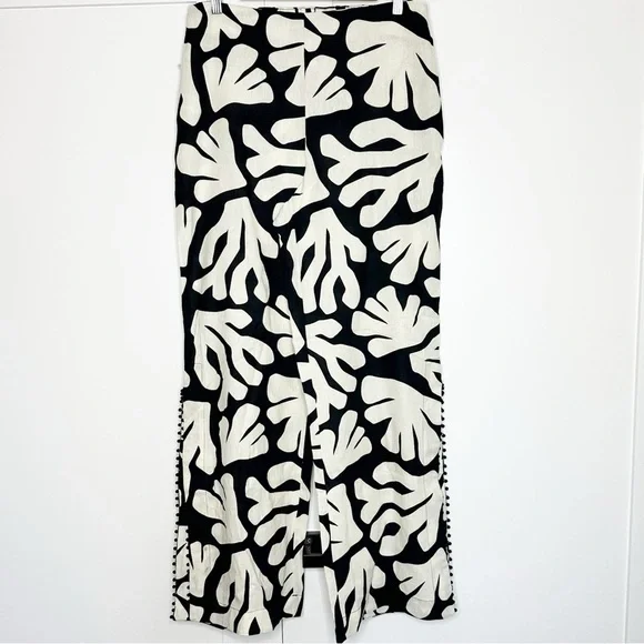 House Of Harlow 1960 Linen Blend Black Cream Wide Leg Side Slit Pants 10 boho - Picture 1 of 10